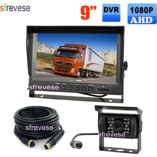 9" IPS HD SD DVR Recording 4Pin 2CH Split Car Rear View Monitor + Waterproof AHD 1080P Reversing Backup Camera For Bus Truck