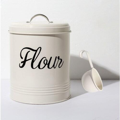 White Metal Food Flour Storage Tin Jar Canister 5L Container with Scoop, Multi-functional