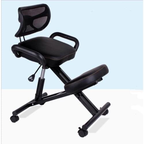Designed Knee Chair with Back and Handle Office Kneeling Chair Ergonomic Posture Leather Black Chair With Caster