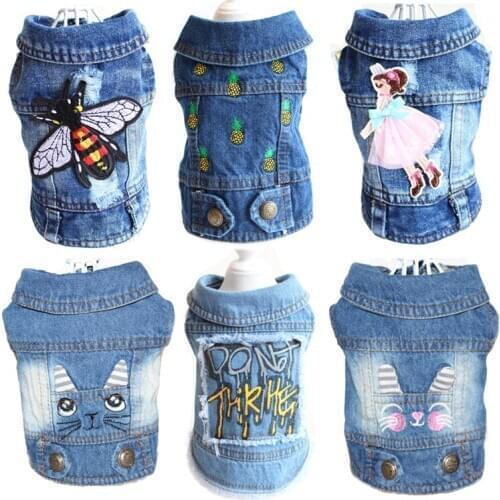 Embroidery Pet Dog Jeans Jacket Puppy Denim Vest Cool Apparel Clothes for Small Medium Dogs Yorkies Outfits 7 Styles XS-XXL
