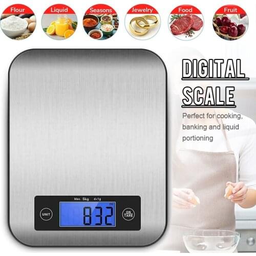 5kg Kitchen Digital Scale Electronic LCD Stainless Steel Scale Food Weighing Diet Postal Balance Measuring Tool Grams Scales
