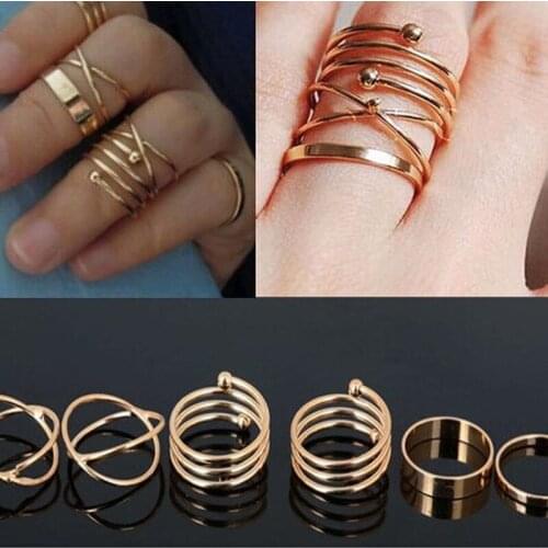 GinaDeer Anillos Gold Rings For Women Retro Exaggerated Joint Ring 6-piece Set Vintage Ring Set Bagues Pour Femme Womens Ring