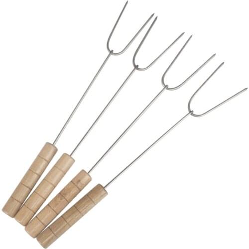 Barbecue BBQ fork needle tools accessories U wood wooden handle ham fork Camping Roasting Skewers Chicken wings Forks Sticks