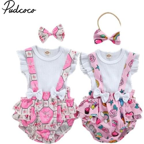 Baby Girls Three-piece Clothes Set, Round Collar Fly Sleeves Tops, Suspender Trousers and Headdress 2021 New Fashion