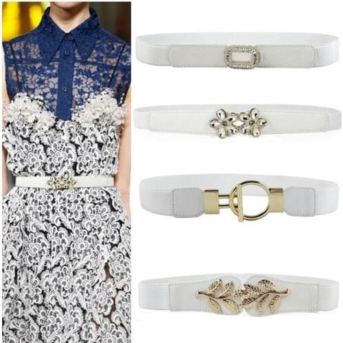 Royal Buckle Womens Cummerbund White elastic Wide Belt All Match Waistbands Dress Decoration Strap Stretch Corsets Party Lady