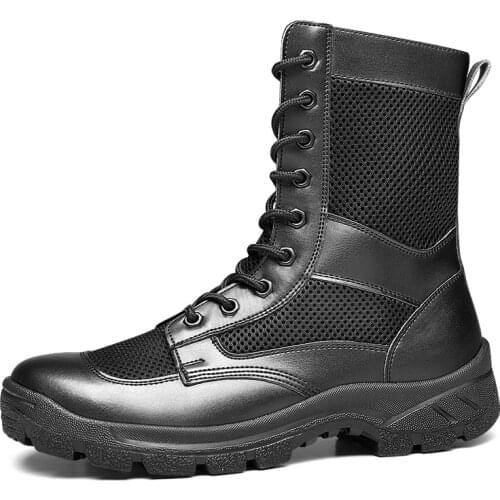 Summer Ultra-Light Combat Boots Mens Breathable Shock-Absorbing Mesh Combat Wear-Resistant Security Combat Training Boots