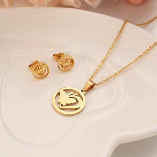 Cute butterfly gold Jewelry sets Wedding pendant Necklace Earrings Jewelry Sets necklace earring set for women girls gifts PNG