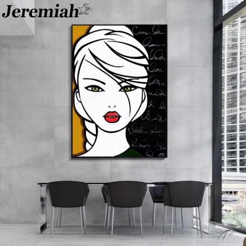 Fashion Girl Canvas Painting Line Character Poster Wall Art Modern Room Home Decoration Picture Frameless