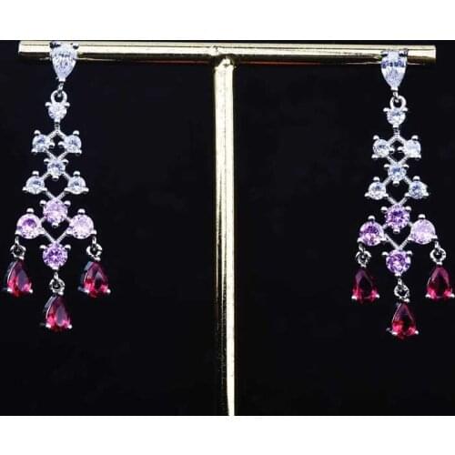 Fashion Geometric Long Drop Earrings 925 Silver With Colorful Zircon Exquisite Korean Style Jewelry Womens Wedding Engagement