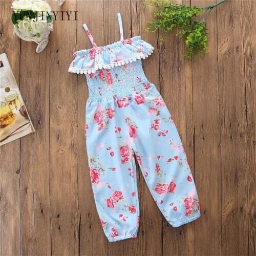 Fashion childrens home girls flower belts Sunsuit overalls sleeveless jumpsuit jumpsuit clothes size 1-5