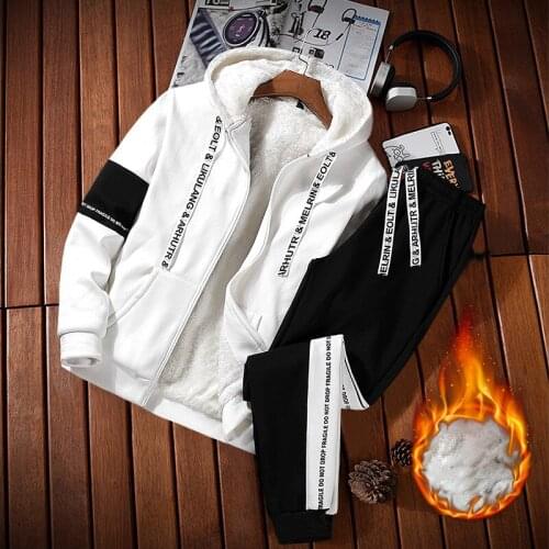 Winter Warm Tracksuits for Men Casual Mens Set Fleece Sweatshirt Suit Hoodies + Pants Two Pieces Set Mens Hoodie Track Suits