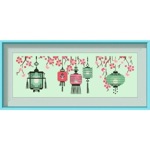Plum and palace lantern cross stitch kits Dreampattern embroidery needlework sets 18ct 14ct 11ct light green cloth DIY handmade