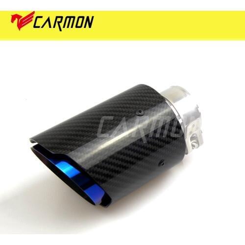 Glossy Twill Carbon Fibre Car Exhaust Tip Burnt Blue Stainless Steel Muffler Tip Tail Pipe For BMW BENZ AUDI Car Accessories