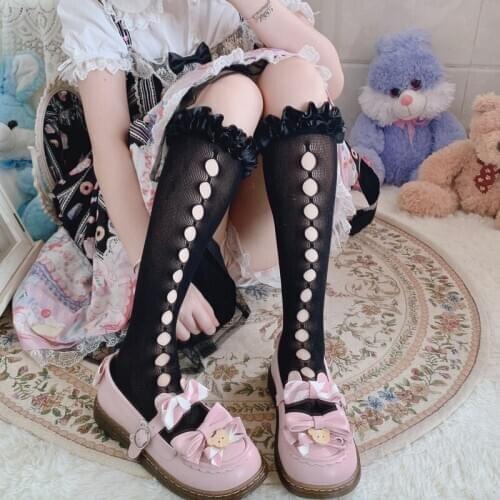 Cosplay Lolita Socks Anime Socking Hollow Out Fish Net Stockings Lolita Accessories Ruffles Hole Socks Gift Girls High Knee Sock