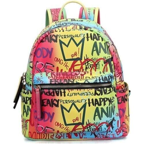 2020 new backpack women European and American fashion trend letter graffiti wild print comfortable backpack unisex