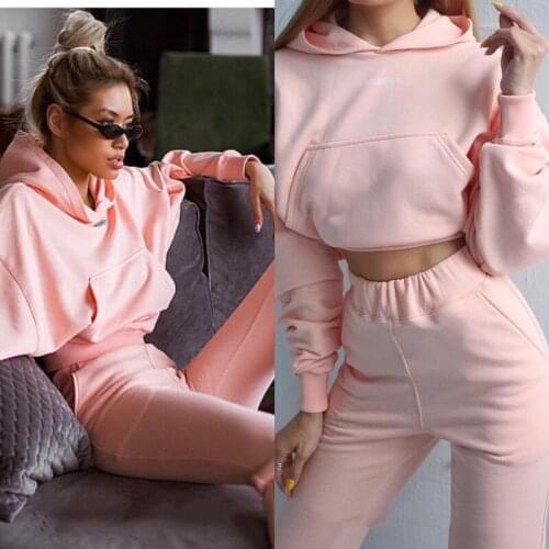 Autumn And Winter New Suit Thickened Plus Velvet Pullover Hooded Womens Suit Sports And Leisure Two-Piece Trousers And Leisure