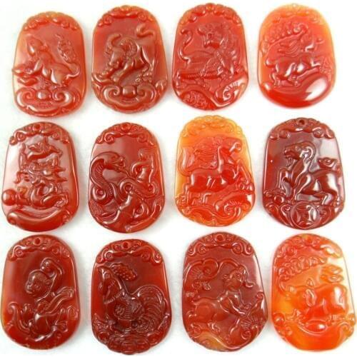 Natural stone Turquoises Quartz Crystal red Marine chalcedony stone hand-carved Zodiac pendant for diy Jewelry making necklace