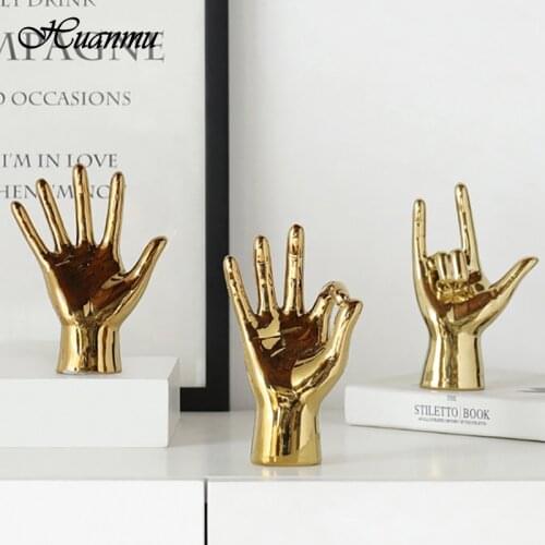 Simple OK Gesture Ceramics Ornaments Character Fist Resin Decor Electroplating Gold Hotel Club Room Living Room Decoration