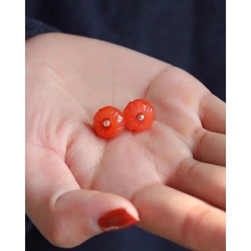 S925 sterling silver plum and diamond earrings Korean simple flower zircon earrings female fashion pop silver earrings