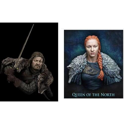Assembly Unpainted Scale 1/10 queen of north and knight man bust include 2 Historical toy Resin Model Miniature Kit