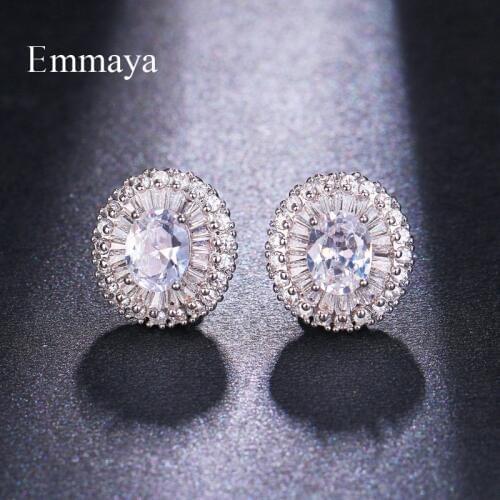EMMAYA Fashion Jewelry Round White AAA Zircon Earrings For Women Bridal Stud Earrings Best Christmas Gift