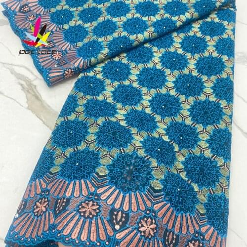 Blue Swiss Lace Fabric 2021 African Voile Lace High Quality African Dry Cotton Voile Lace Fabric For Wedding