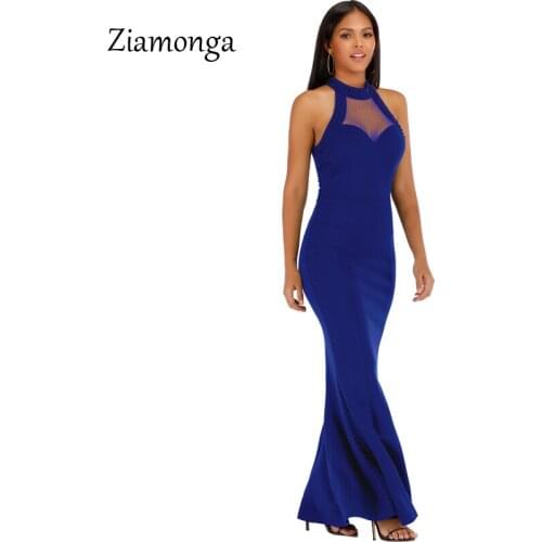 Ziamonga Runway Evening Dresses 2020 Elegant High Neck Sleeveless Sexy Formal Crystal Beading Party Long Prom Dresses For Woman