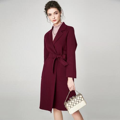 Women s winter coat wine Double sided wool cashmere outwear 2019 autumn plus size ladies fashion overcoats long free ship