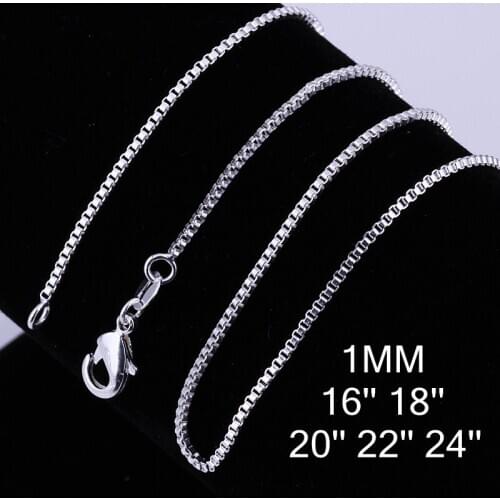 1mm Box Chain Necklace 16''/18''/20''/22''/24'' Wholesale Necklaces 10pcs/lot Fashion Chain for women