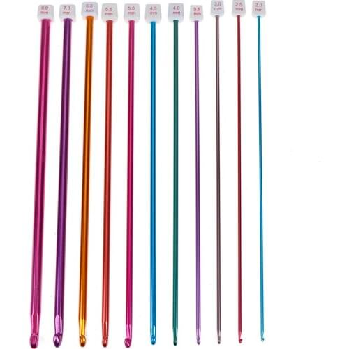 11pcs 10.6" Multicolour Aluminum TUNISIAN AFGHAN Crochet Hook Knit Needles Set 2-8mm