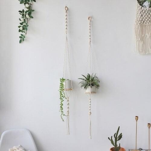 2 Pack Boho Macrame Plant Hanger Home Decor Indoor Outdoor Hanging Planter Basket with Wood Beads Decorative Flower Pot Holder