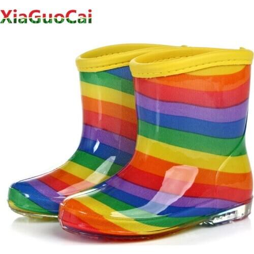 2019 Kids Rain Boots Girls Boys Baby Children Rainbow Soft Rainboots Children Loverly Waterproof Non-slip Fashion Water Shoes