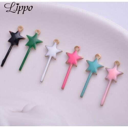 30pcs 8*20mm Copper Star Enamel Charms Star Pendant DIY Jewelry Necklace Making