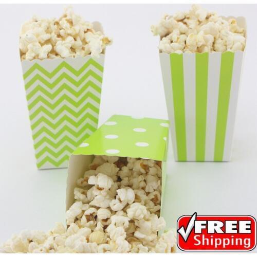 36pcs Mix 3 Designs Lime Green Striped Polka Dot Chevron Paper Popcorn Boxes-Movie Wedding Party Favor Candy Buffet Snack Treat