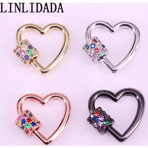 6Pcs, 24x25mm Pave Multicolor CZ Heart Shaped Colourful Lock Clasp,For Fashion Necklace Making Beading Jewelry Findings Supplie