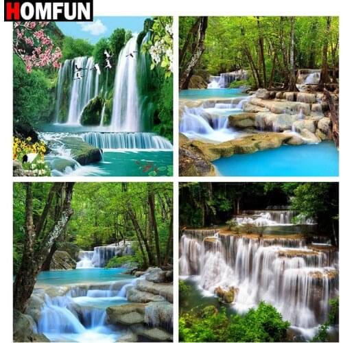 HOMFUN Diamond Painting Full Square/Round Diamond "Waterfall scenery" Pattern Embroidery Cross Stitch 5D Rhinestone Painting