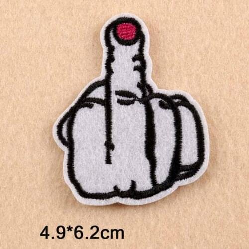 White Red Middle Finger Iron On Embroidered Clothes Patch For Clothing Stickers Garment Apparel Accessories