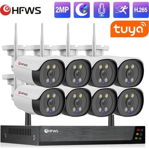 Wireless CCTV System 1080P NVR wifi Outdoor 2MP Tuya IP Camera Security SystemTwo Way Audio Surveillance Kit Security Camera