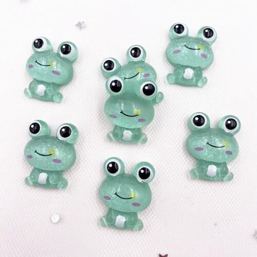 Glitter Resin Kawaii Colorful 3D Green Frog Flatback Cabochon Stone 50PCS Scrapbook DIY Decor Home Figurine Crafts
