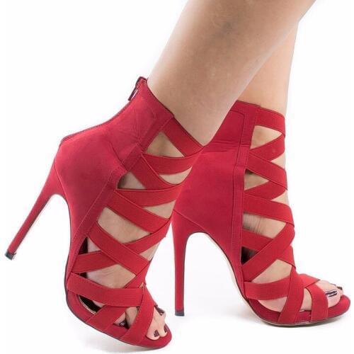 Fashion High Heel Sandals Dance Shoes Sexy New Hollow Banquet Sandals Ankle-Wrap Party Zip PU Solid Women Shoes Chaussures Femme