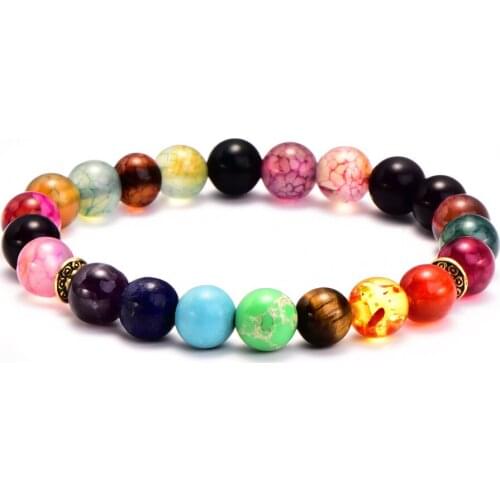 8MM 7 Chakra Yoga Multicolor Bracelet Lava Healing Balance Bead Reiki Buddha Prayer Natural Stone Bracelet For Women Wholesale