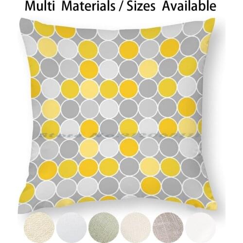 Mustard Yellow Grey And White Circles Pattern Pillow Case Throw Pillow Cover Cotton Linen Flax Mustard Yellow Grey Gray Modern