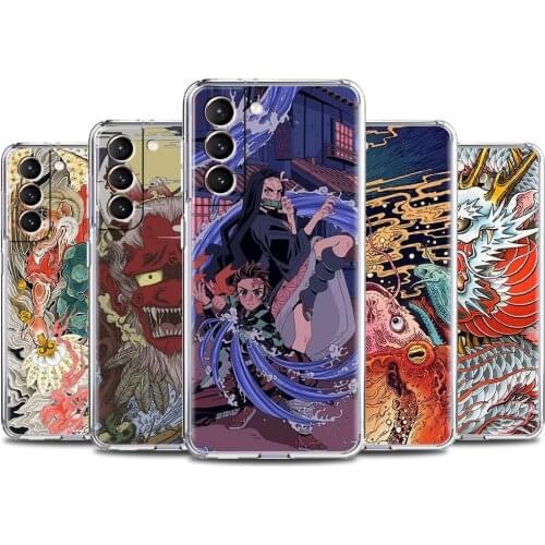 Japanese Wave Anime Dragon Phone Case for Samsung S20 FE S21 Ultra S10e S10 S9 S8 Plus S7 Edge Clear Cover Galaxy S20FE Coque