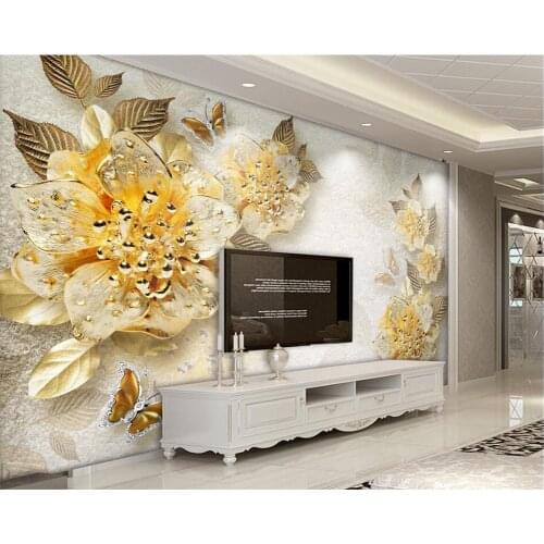 Beibehang photo wall mural 3d wall paper Gold high-grade diamond flower jewelry background wall wallpaper home decor papel mural