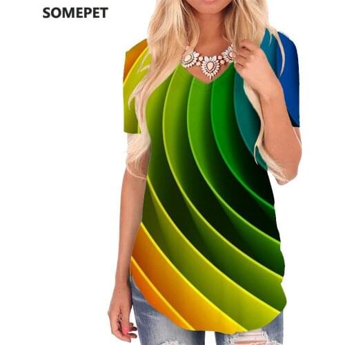 SOMEPET Dizziness T-shirt women Colorful Shirt Print Abstract V-neck Tshirt Psychedelic Tshirts Printed Womens Clothing Fashion