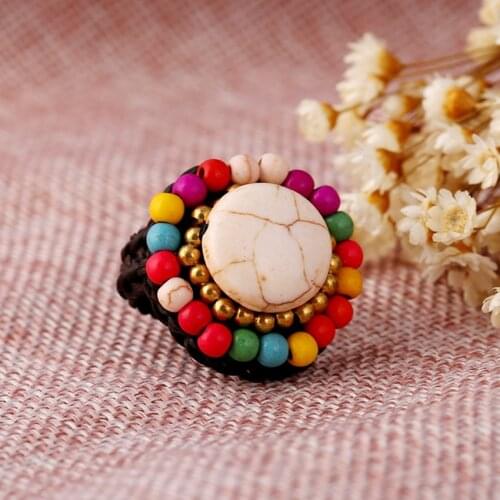 FYSL10 Pcs Light Yellow Gold Color Geometric Shape Turquoises Stone Finger Ring Ethnic Style Jewelry