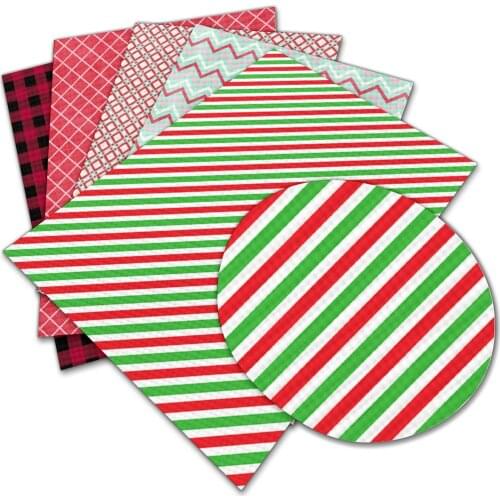 Artificial Faux Fabric Christmas Stripe Lattice Printing Bowknot Leather Piece Crafts Decoration DIY Handmade Materials