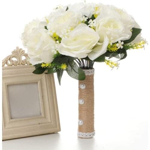 Artificial Flower Bouquet Wedding Bride Holding Bouquet Bridesmaid Toss Bouquet Flower Girl Bouquet White Roses