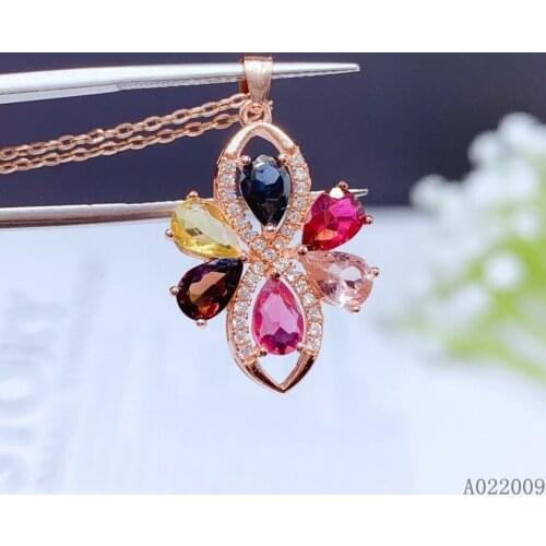 KJJEAXCMY fine jewelry 925 Sterling Silver inlaid natural Tourmaline classic girl new Pendant Necklace support test