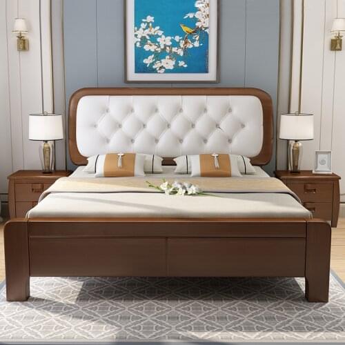 Leather soft relying new Chinese solid wood bed 1.8m main bedroom high box storage double bed custom made